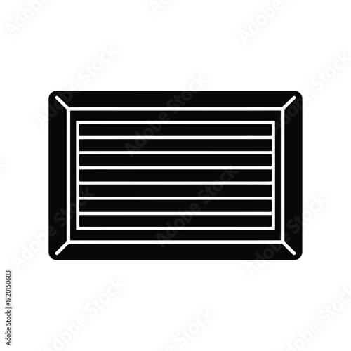 Black and white illustration of a rectangular vent with horizontal slats