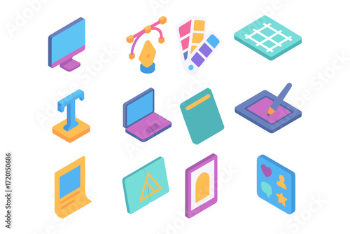 Wallpaper Mural Creative design icons set: isometric tools for digital art and graphic design Torontodigital.ca