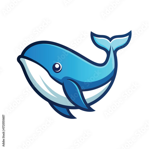 Cute cartoon blue whale with a friendly expression and a white belly