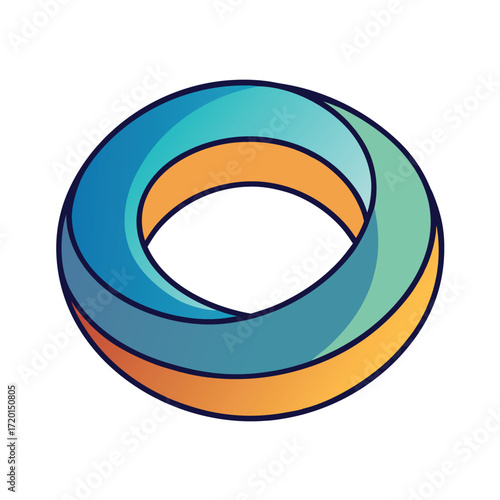 Abstract geometric torus shape with blue and orange gradient colors