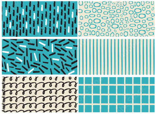 Mockup of 6 customizable repeatable retro patterns. turquoise tones