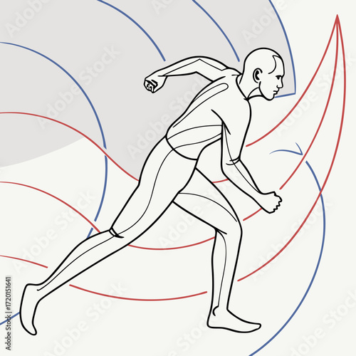 Bilde på lerret Vector art of a dynamic sketch of a runner in full stride, captured against a wi
