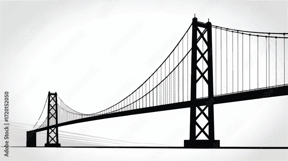 Obraz premium Suspension Bridge Silhouette Vector — High-Quality Black Icon 