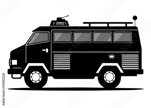 Amphibious assault vehicle black vector silhouette on white background