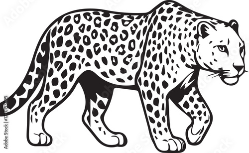 Black and White Leopard Illustration – Hand Drawn Wild Animal Vector Art