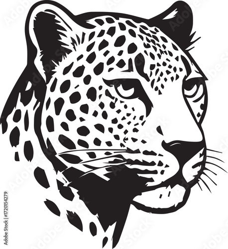 Black and White Leopard Illustration – Hand Drawn Wild Animal Vector Art