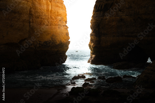 Water coming in between the rocks in Lagos Portugal