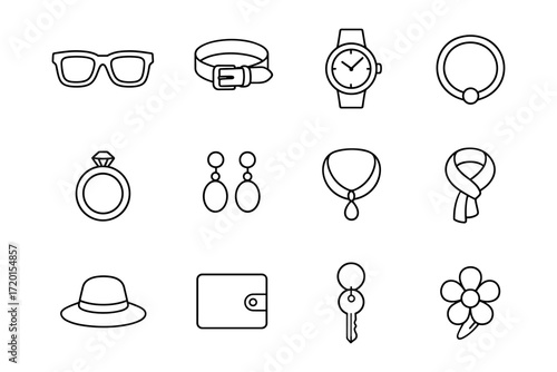 Minimalist fashion and accessories line art icons for style and elegance