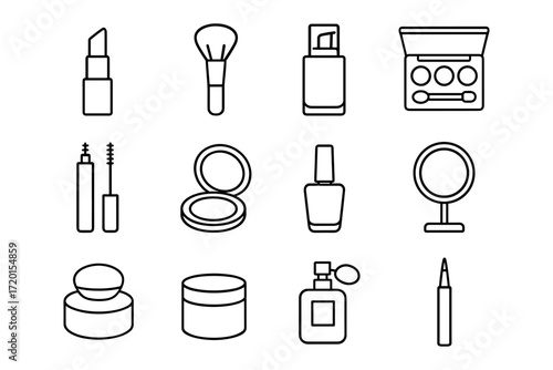 Minimalist makeup essentials outline set for beauty and cosmetics applications