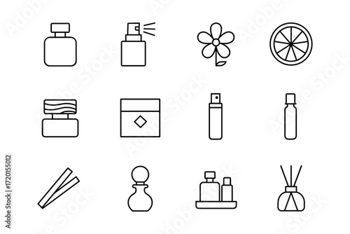 Minimalist line art aromatherapy and fragrance icons collection