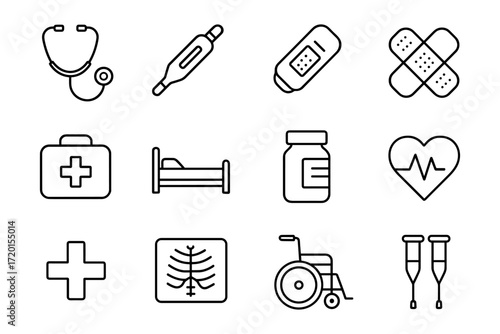 Medical and healthcare icons set in modern linear style