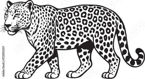 Black and White Leopard Illustration – Hand Drawn Wild Animal Vector Art
