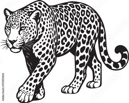 Black and White Leopard Illustration – Hand Drawn Wild Animal Vector Art