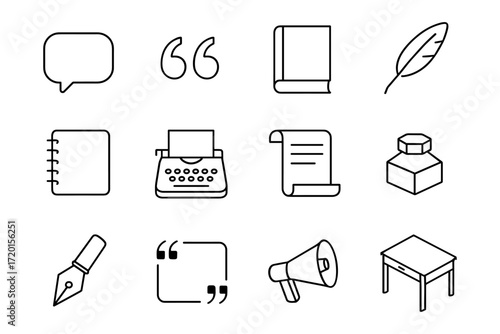 Minimalist communication and writing icons set