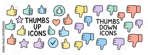 Thumbs up and thumbs down icons in doodle style