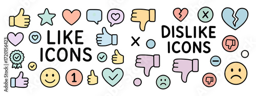 Doodle style like and dislike icons