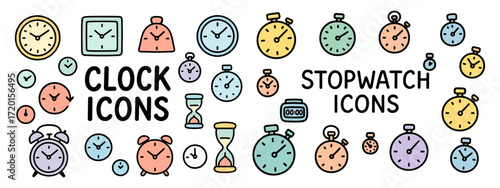 Doodle style clock and timer icons
