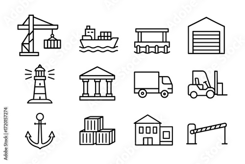 Transport and logistics icons in modern linear style
