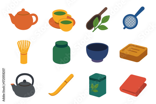 Colorful tea brewing elements in flat design for relaxed tea time vibes