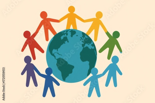 Unity and diversity represented by people holding hands around earth