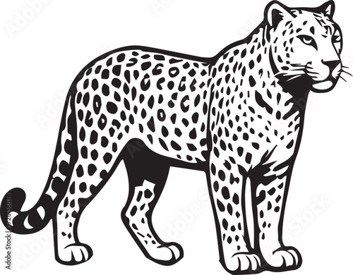 Black and White Leopard Illustration – Hand Drawn Wild Animal Vector Art