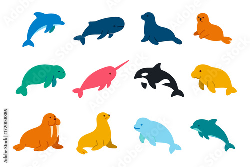 Cute marine animals collection: colorful cartoon sea creatures