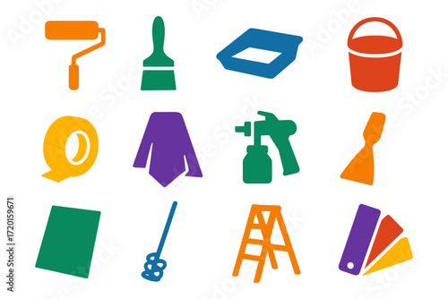 Colorful painting tools set in silhouette style for home renovation