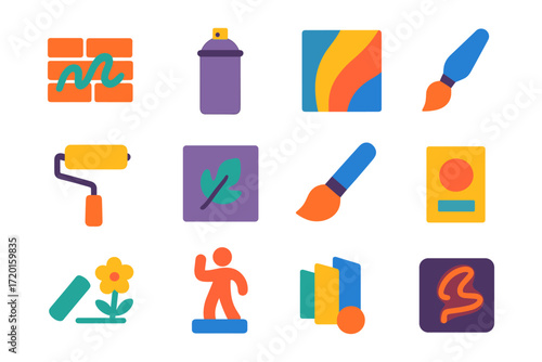 Colorful art and design tools icons for creative projects