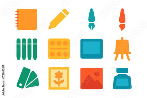 Art and design tools icons set in flat style for creative projects