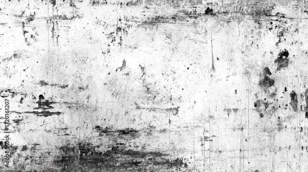 Fototapeta premium A textured black and white background displays a variety of patterns, smudges, and scratches, creating a dynamic surface ideal for artistic projects and design purposes.
