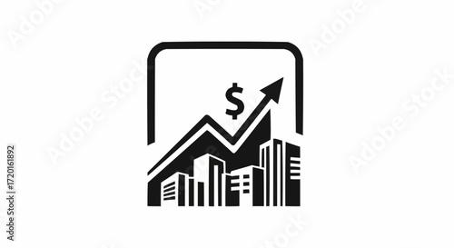 Dynamic urban skyline with upward financial graph and dollar symbol signifies growth and prosperity
