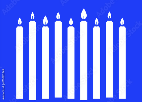 White candles with glowing flames.  Paraffin, wax candles with fire. Decoration for church, Christmas, Advent, Birthday, Halloween, New Year, Festival. Simple vector illustration. Flat abstract style