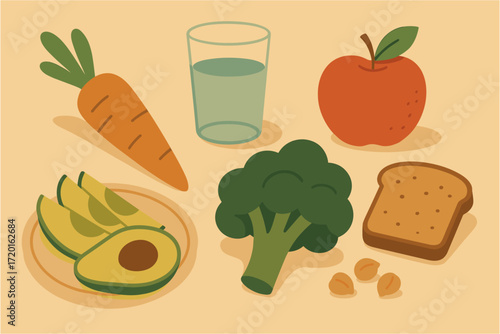 Healthy food concept with vegetables and fruits in flat design