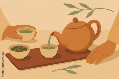 Cozy tea ceremony: organic aesthetic with minimalist design and natural colors