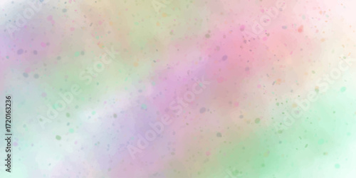 Soft pastel watercolor background with scattered dots and subtle color gradients of pink green and purple for abstract design