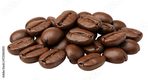 Coffee beans piled together on isolated, transparent background, no background  