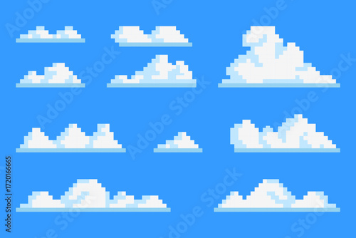 Pixel Art Cloud Set – 8 Bit Retro Sky Clouds Game Asset