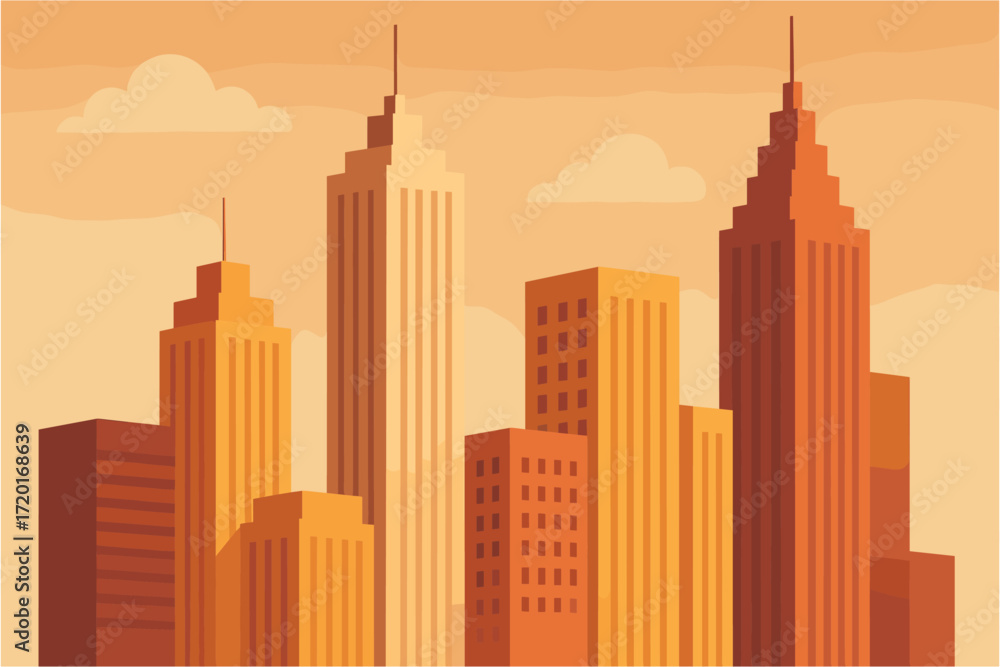 Naklejka premium Modern city skyline silhouette against sunset