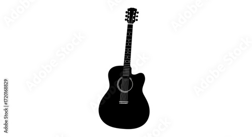 Silhouette of a black acoustic guitar, showcasing its detailed design.