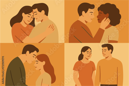 Love and connection: diverse couple portraits in minimalist warm tones