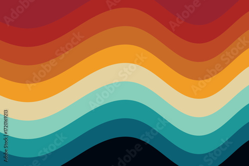 Retro wavy lines background with a vintage 70s aesthetic, featuring warm earth tones and a groovy, psychedelic vibe for a nostalgic design element