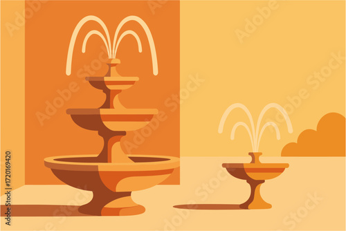 Minimalist two-tier garden fountains in warm tones