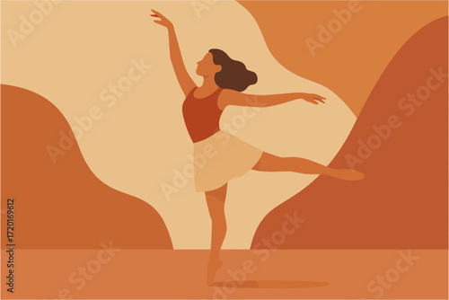 Elegant ballerina silhouette in warm tones abstract background