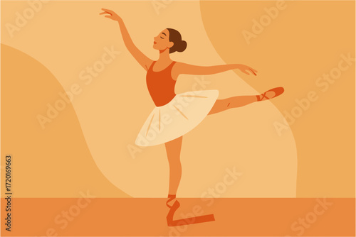Elegant ballerina performing ballet pose in minimalist flat style