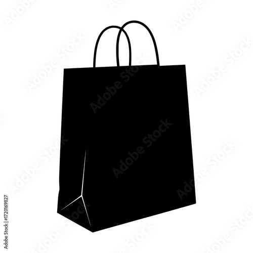 Black shopping bag silhouette with handles isolated on white background ideal for retail and e-commerce applications