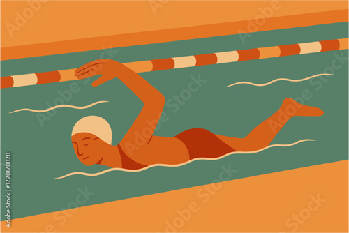 Elegant flat design of a swimmer training in a pool with artistic style