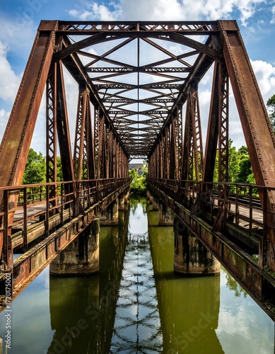 Rusty metal bridge over canal