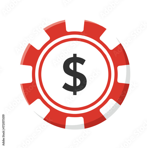 Red casino chip with dollar sign symbolizing gambling concept of vector illustration on transparent background  