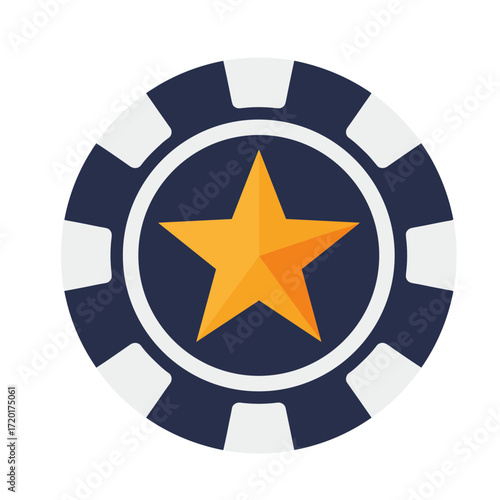 Casino poker chip with orange star, vector illustration on transparent background  