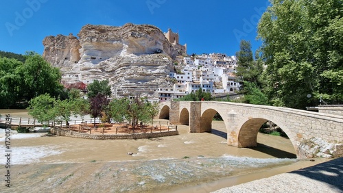 Alcala de Jucar Albacete town mountain river hillside castle Spain 
